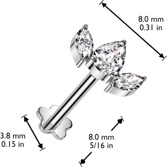 Tytan labret 3 cyrkonie podstawa kwiatek push-in - Image 6