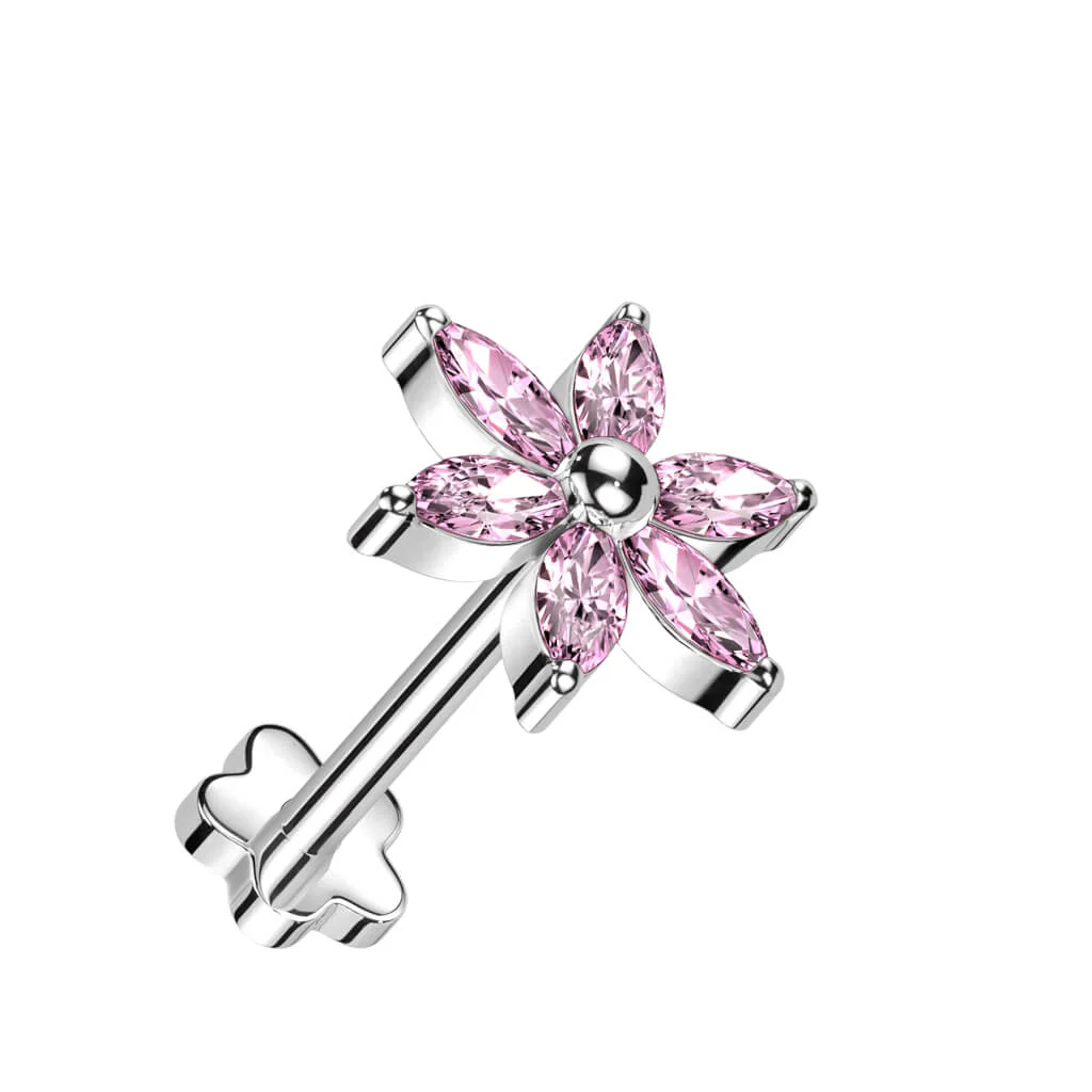Tytan labret kwiatek cyrkonia podstawa w kształcie kwiatka push-in - Image 5