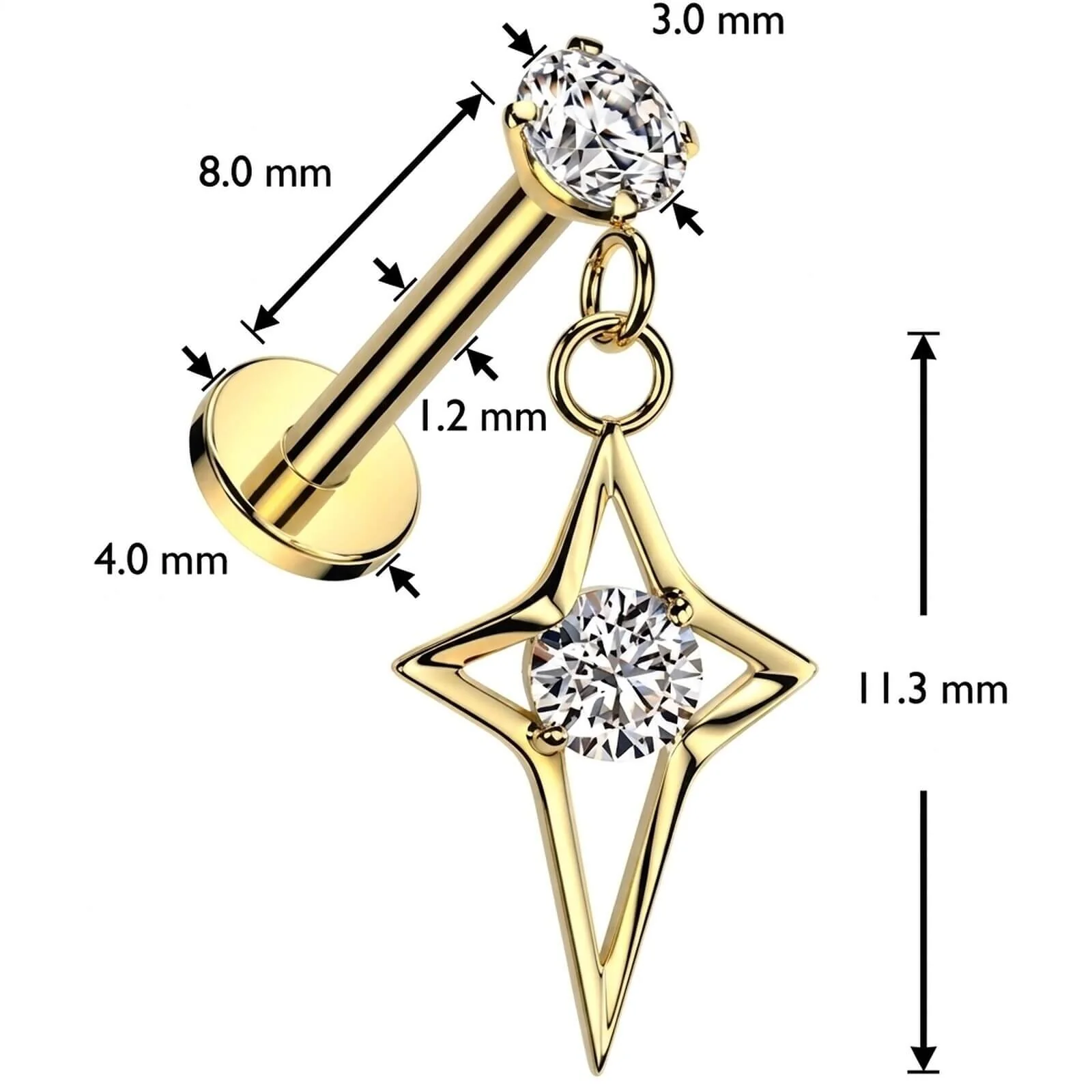 Labret gwiazda cyrkonia gwint wewnętrzny - Image 4