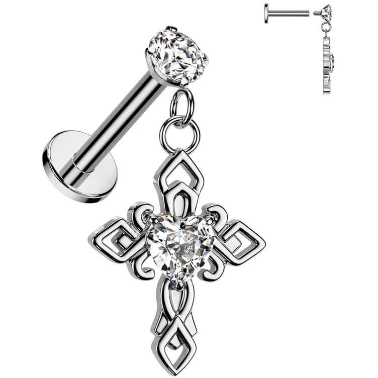 Labret krzyż cyrkonia zawieszka gwint wewnętrzny - Image 2