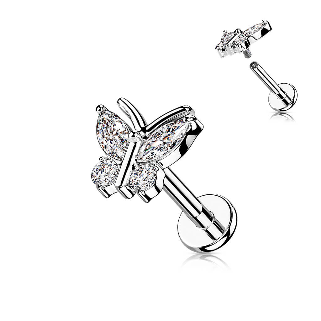 Labret cyrkonia motyl gwint wewnętrzny - Image 3