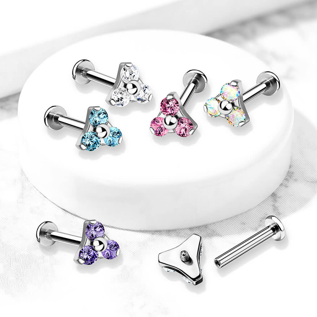 Labret trójkąt cyrkonia srebrny gwint wewnętrzny - Image 4
