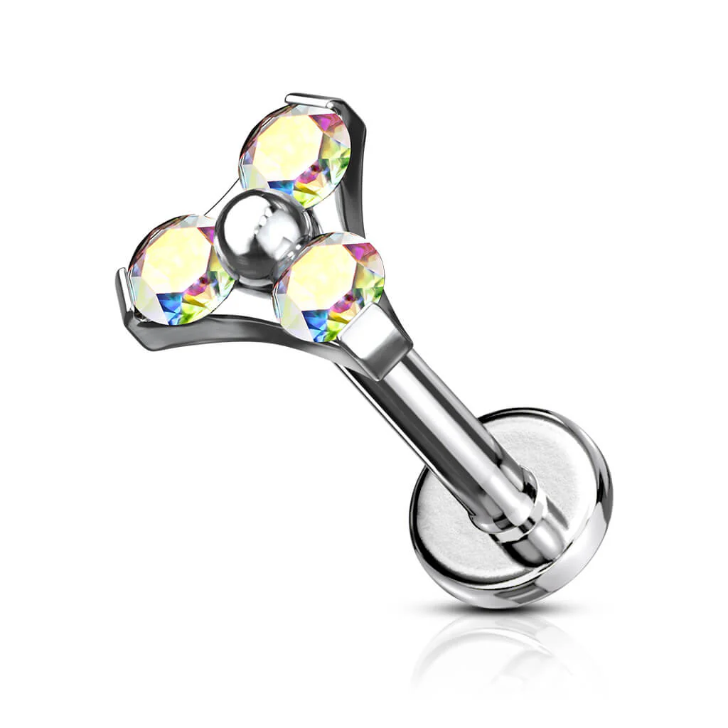 Labret trójkąt cyrkonia srebrny gwint wewnętrzny - Image 5