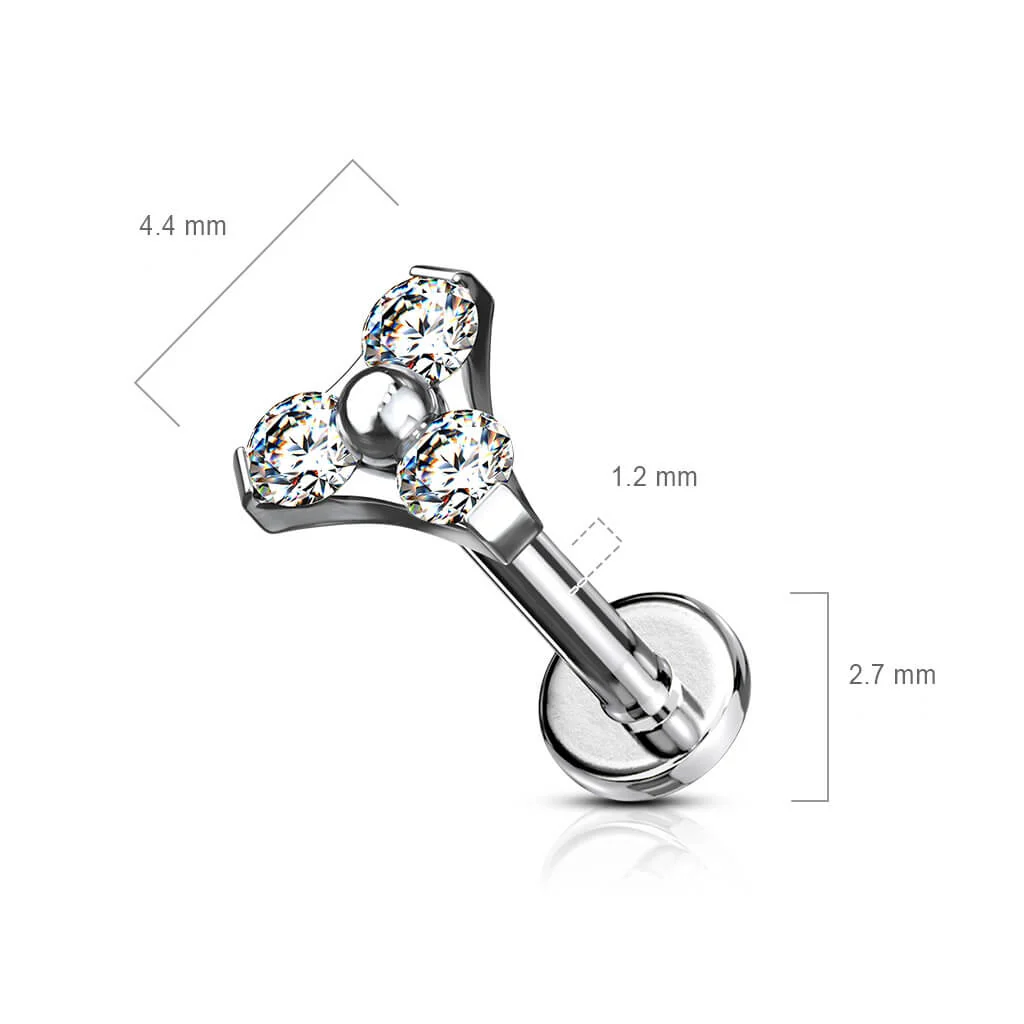 Labret trójkąt cyrkonia srebrny gwint wewnętrzny - Image 9