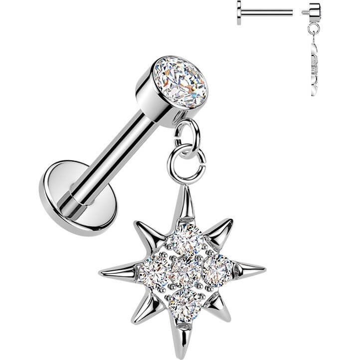 Labret wisior promienna gwiazda pavé cyrkonia oprawa bezel gwint wewnętrzny - Image 4