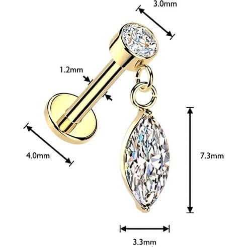 Labret wisior markiza cyrkonia oprawa bezel gwint wewnętrzny - Image 2