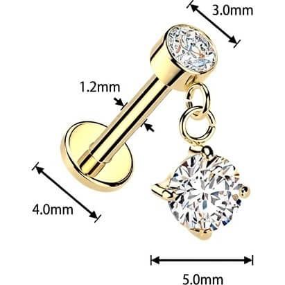 Labret wisior okrągła cyrkonia oprawa bezel gwint wewnętrzny - Image 2
