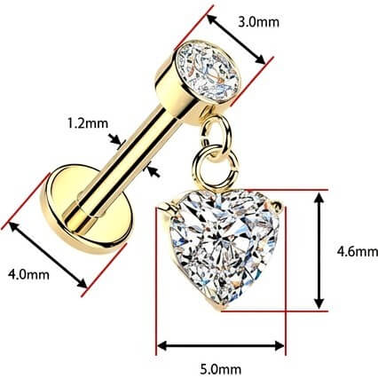 Labret wisior serce cyrkonia oprawa bezel gwint wewnętrzny - Image 2