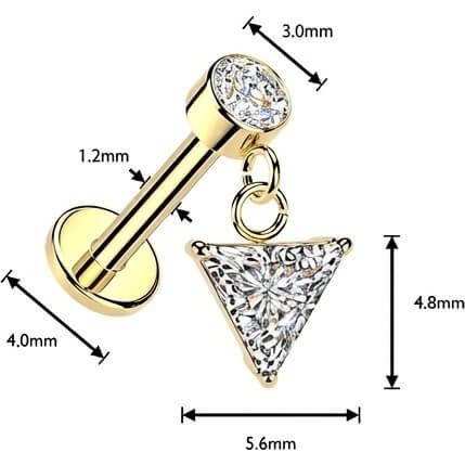 Labret wisior trójkąt cyrkonia oprawa bezel gwint wewnętrzny - Image 2