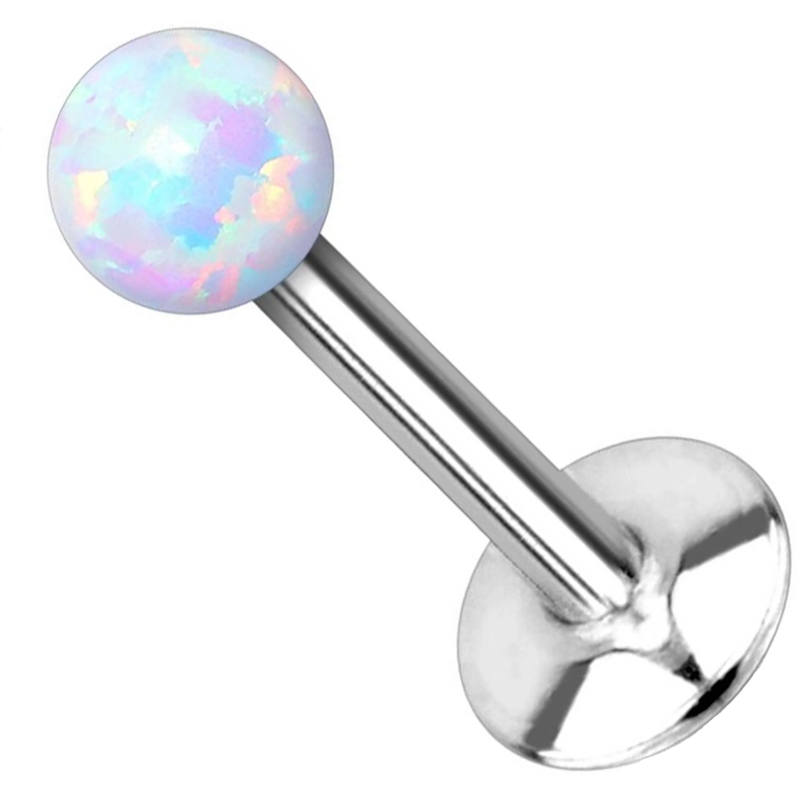 Labret kulisty opal srebrny gwint wewnętrzny