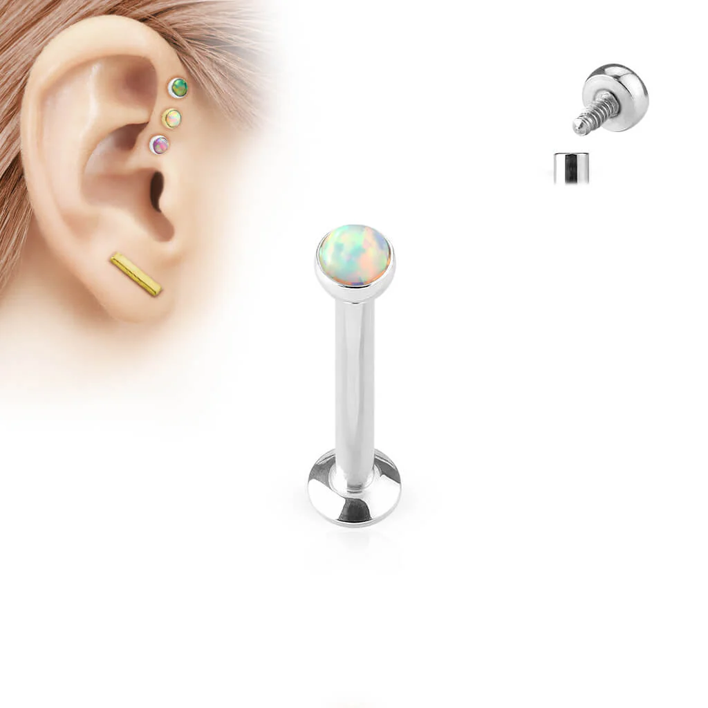 Labret opal płaski srebrny gwint wewnętrzny - Image 4