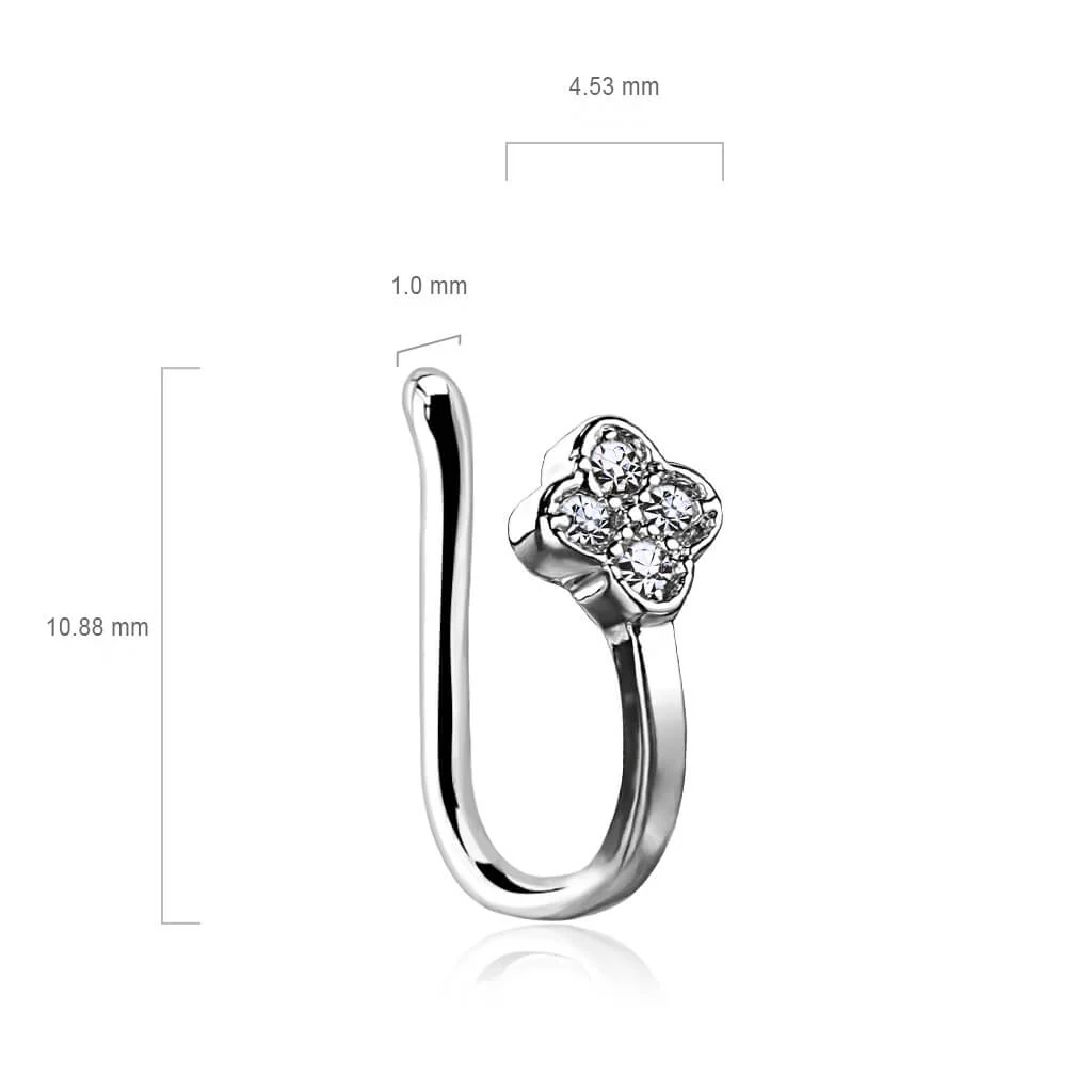 Fake piercing do nosa kwiatek cyrkonia srebrny kolczyk rozginany - Image 5