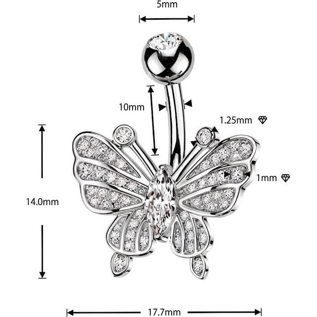 Kolczyk do pępka motyl pavé i markiza cyrkonie - Image 2