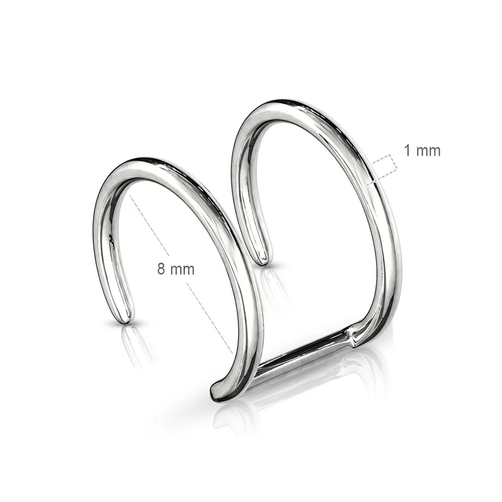 Fake piercing do ucha podwójny srebrny kolczyk rozginany - Image 2