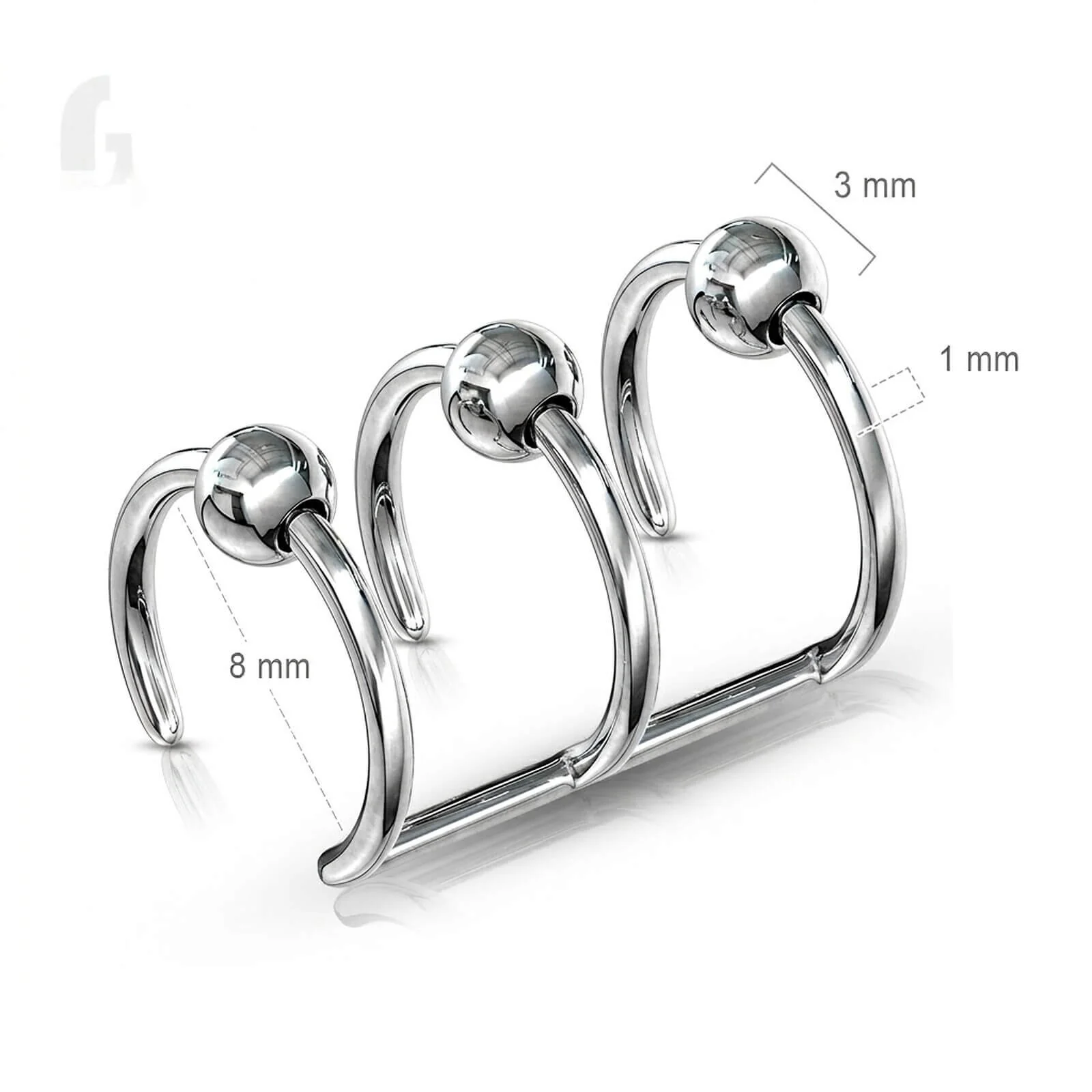 Fake piercing do ucha potrójny kulka srebrny kolczyk rozginany - Image 2