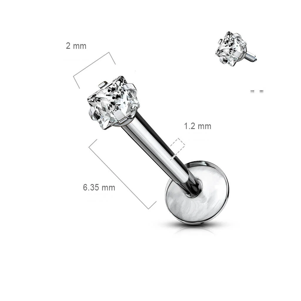 Tytan labret kwadrat cyrkonia srebrny gwint wewnętrzny - Image 4