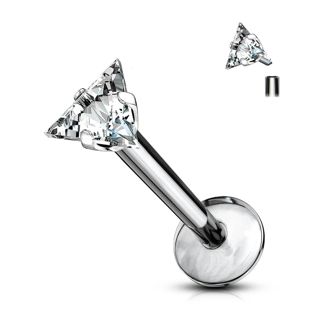 Tytan labret trójkąt cyrkonia srebrny gwint wewnętrzny - Image 5