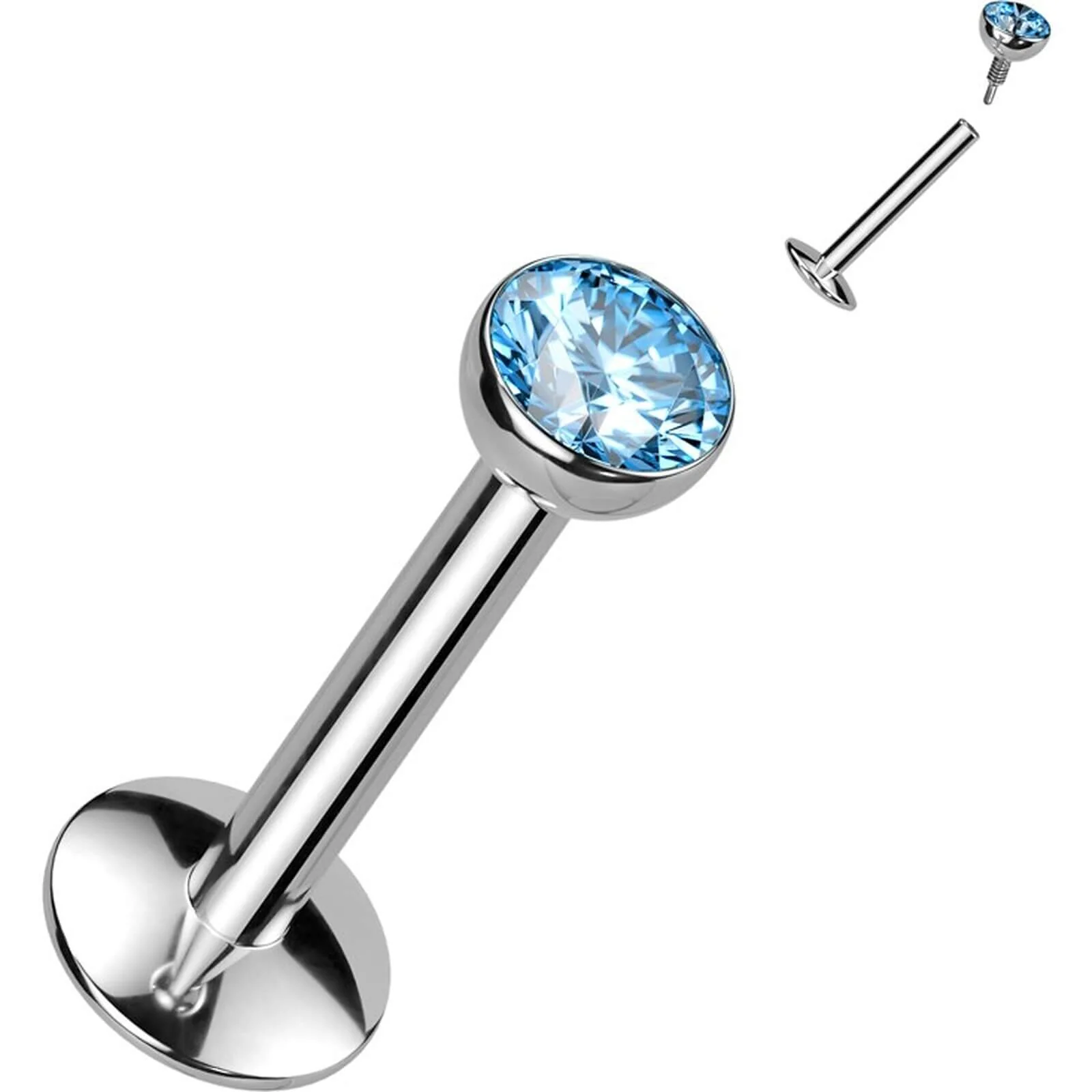 Tytan labret srebrna cyrkonia gwint wewnętrzny - Image 3