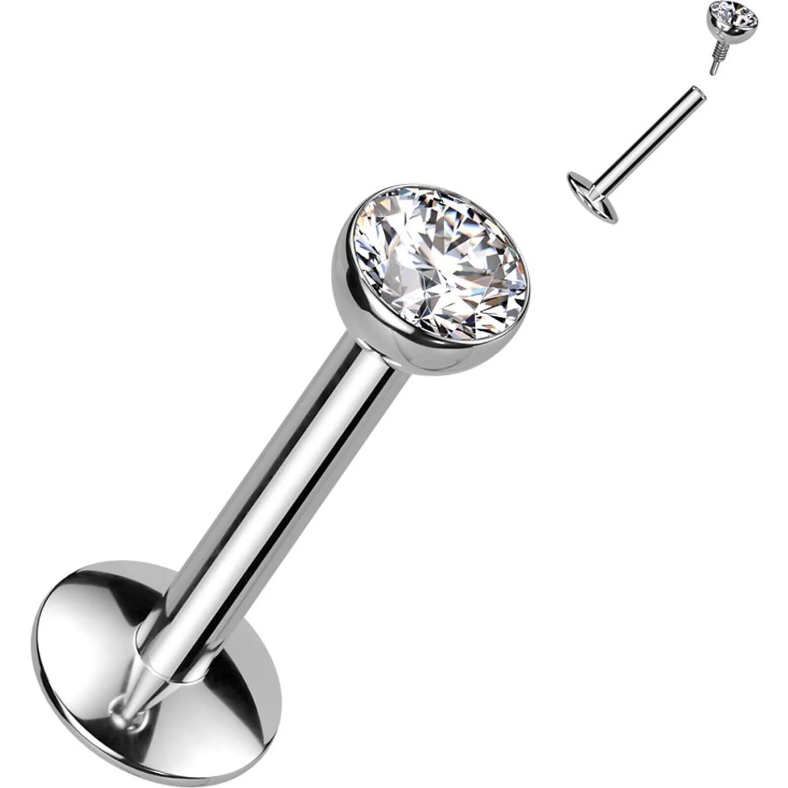 Tytan labret srebrna cyrkonia gwint wewnętrzny - Image 5
