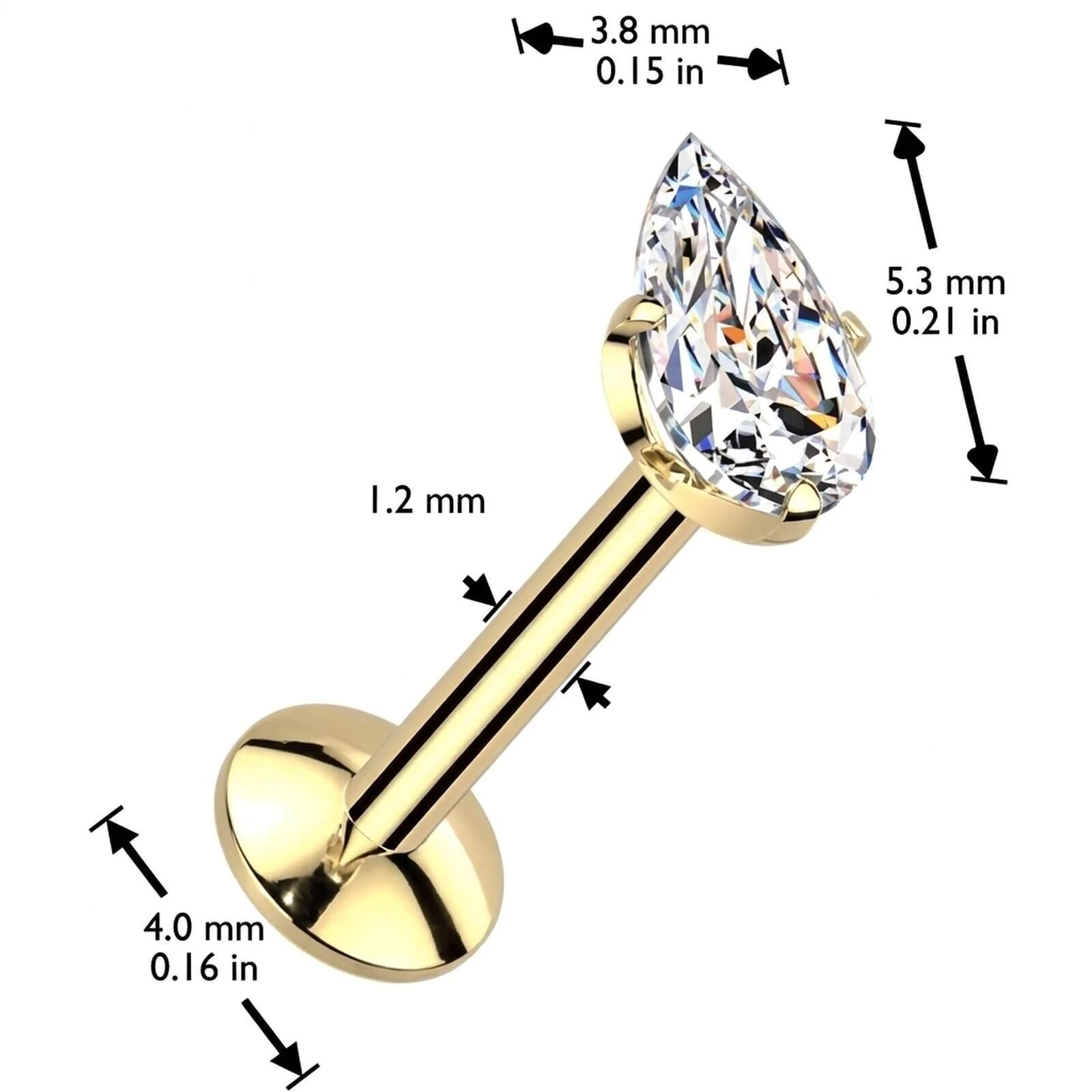 Tytan labret łezka cyrkonia w łapkach gwint wewnętrzny - Image 7