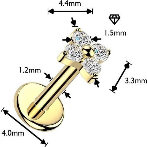 Tytan labret kwiatek 4 cyrkonie gwint wewnętrzny - Image 2