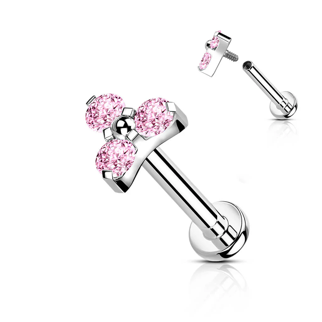 Tytan labret trójkąt z cyrkoniami srebrny gwint wewnętrzny - Image 6