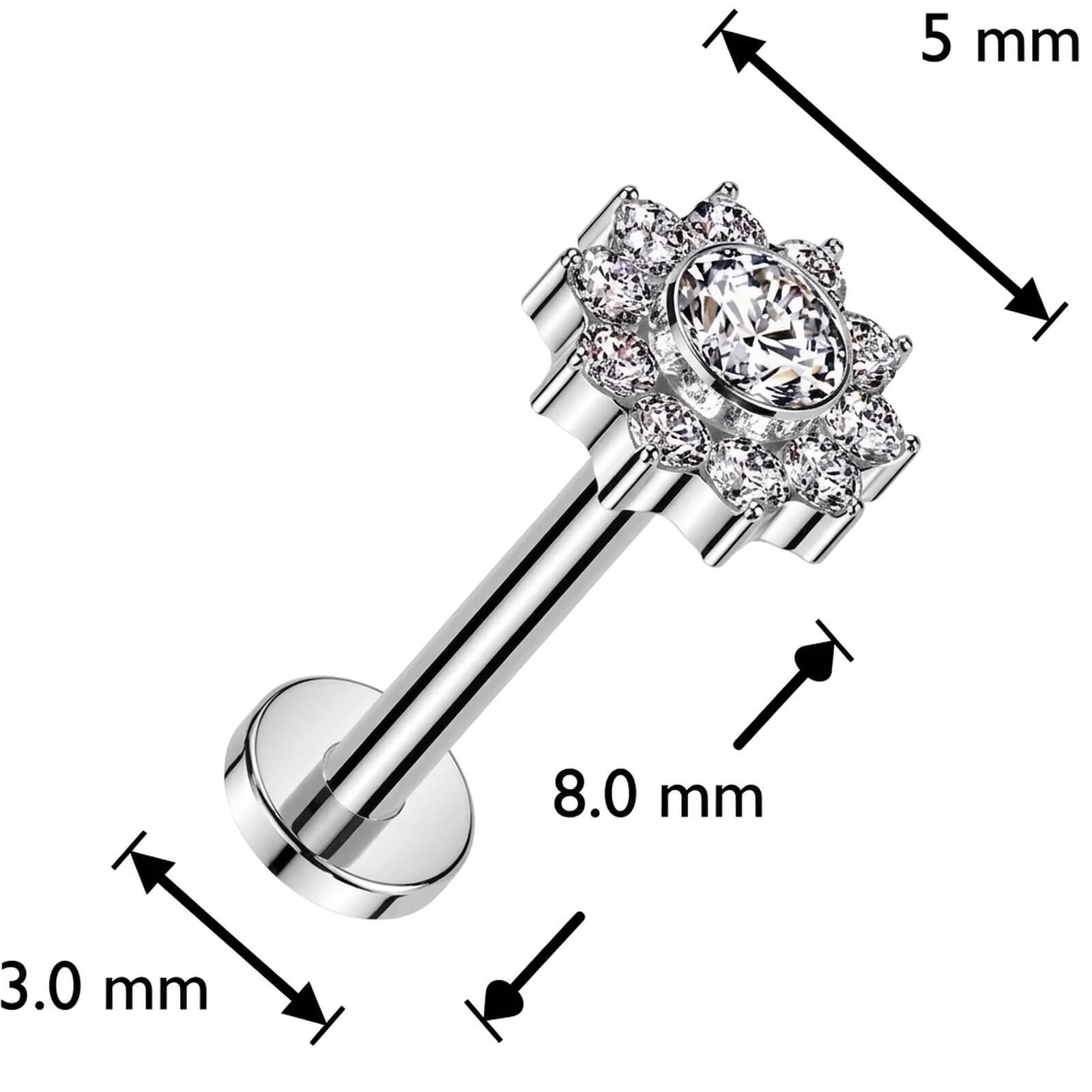 Tytan labret kwiatek cyrkonia gwint wewnętrzny - Image 5