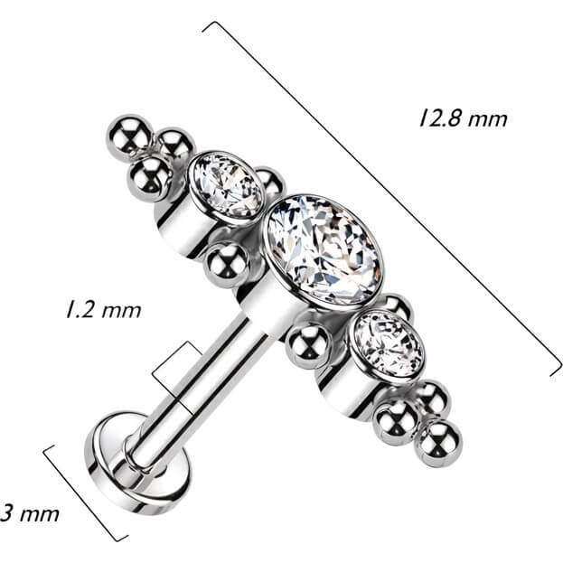 Tytan labret 3 cyrkonie płaski srebrny gwint wewnętrzny - Image 4