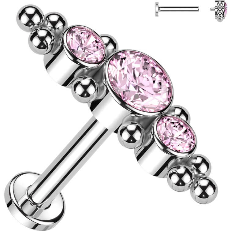 Tytan labret 3 cyrkonie płaski srebrny gwint wewnętrzny - Image 6