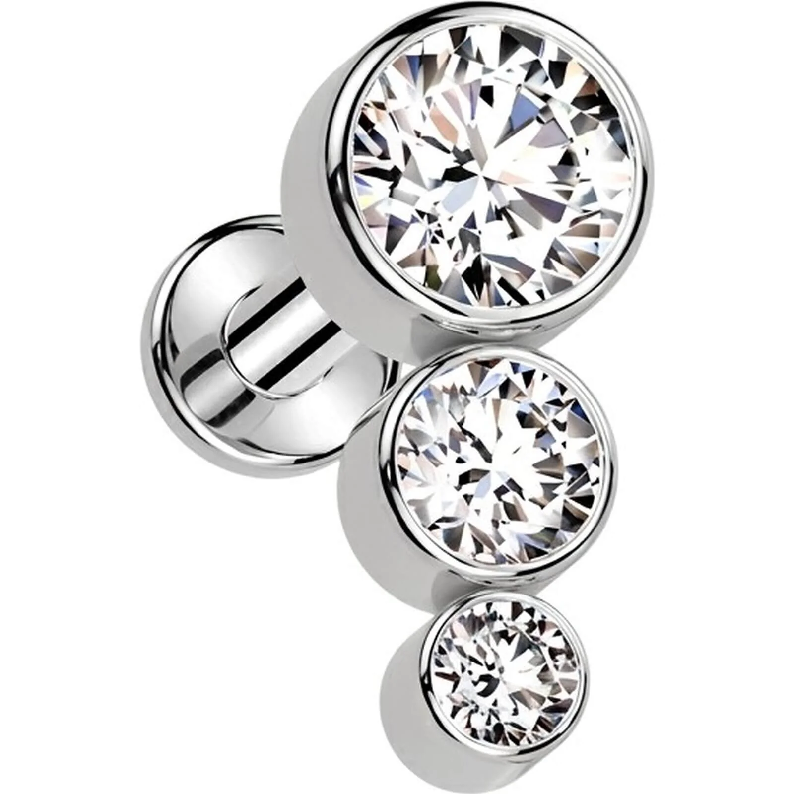 Tytan labret 3 cyrkonie srebrny gwint wewnętrzny