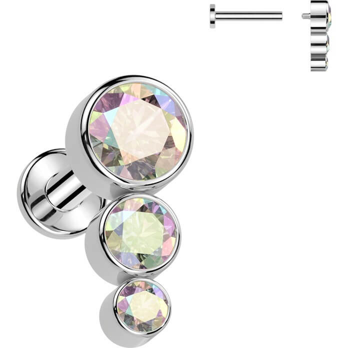 Tytan labret 3 cyrkonie srebrny gwint wewnętrzny - Image 7