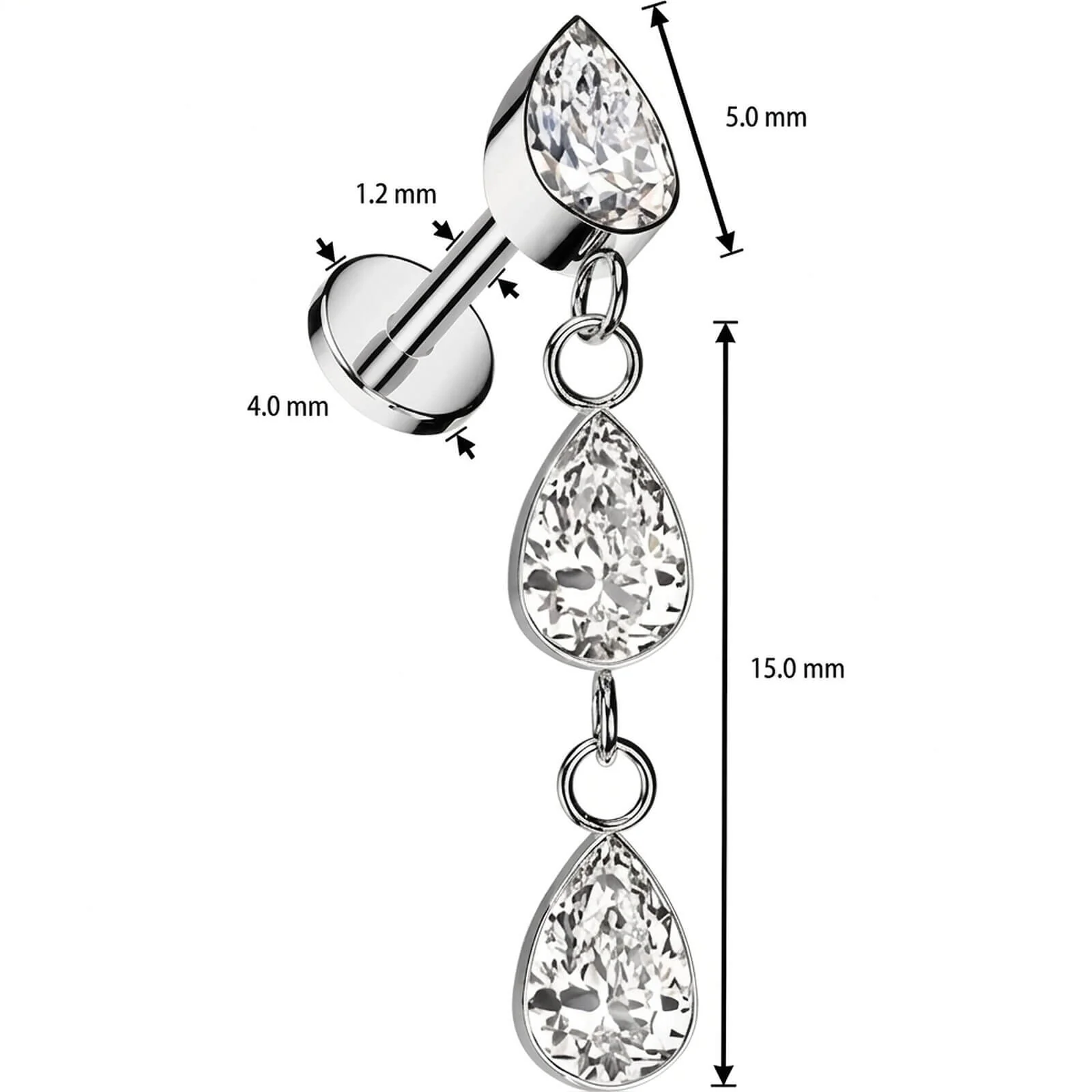 Tytan labret kropla cyrkonia zawieszka gwint wewnętrzny - Image 3