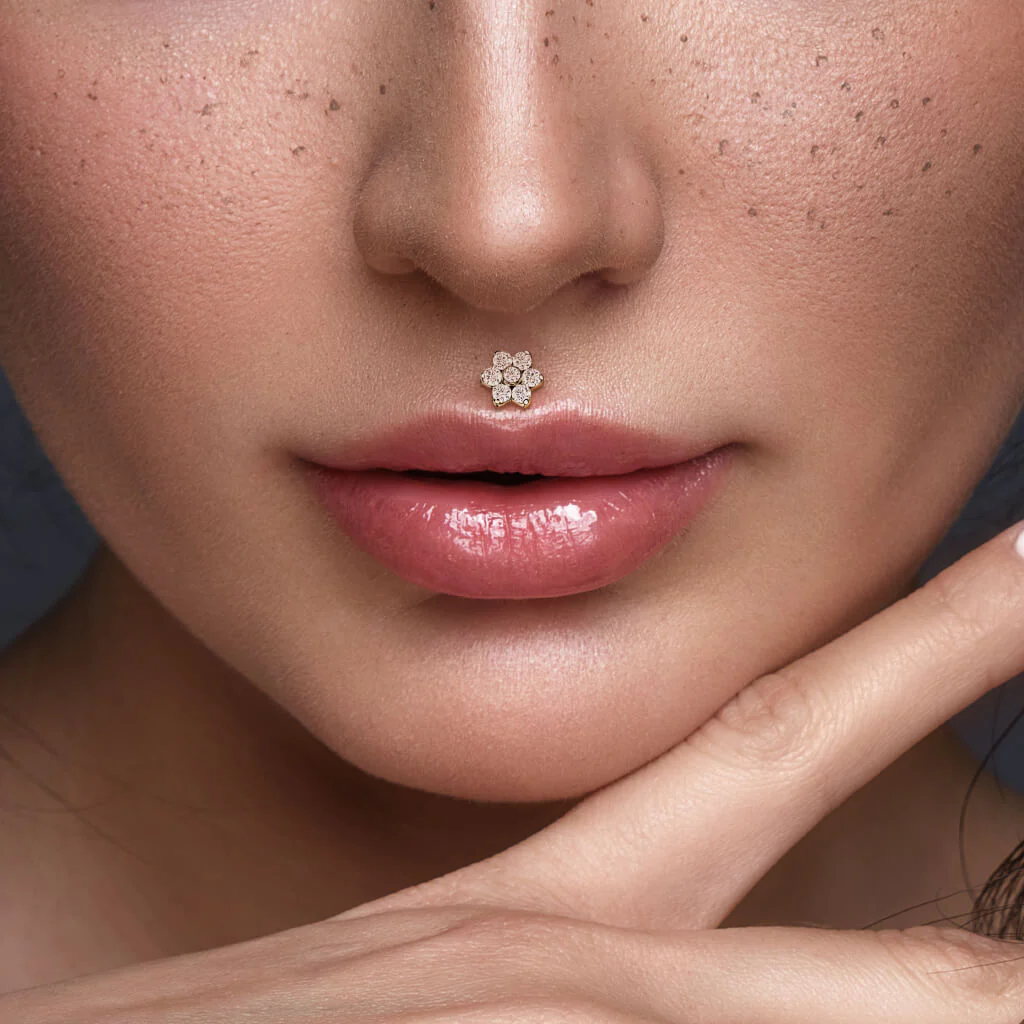 Tytan labret kwiatek z cyrkoniami gwint wewnętrzny - Image 3