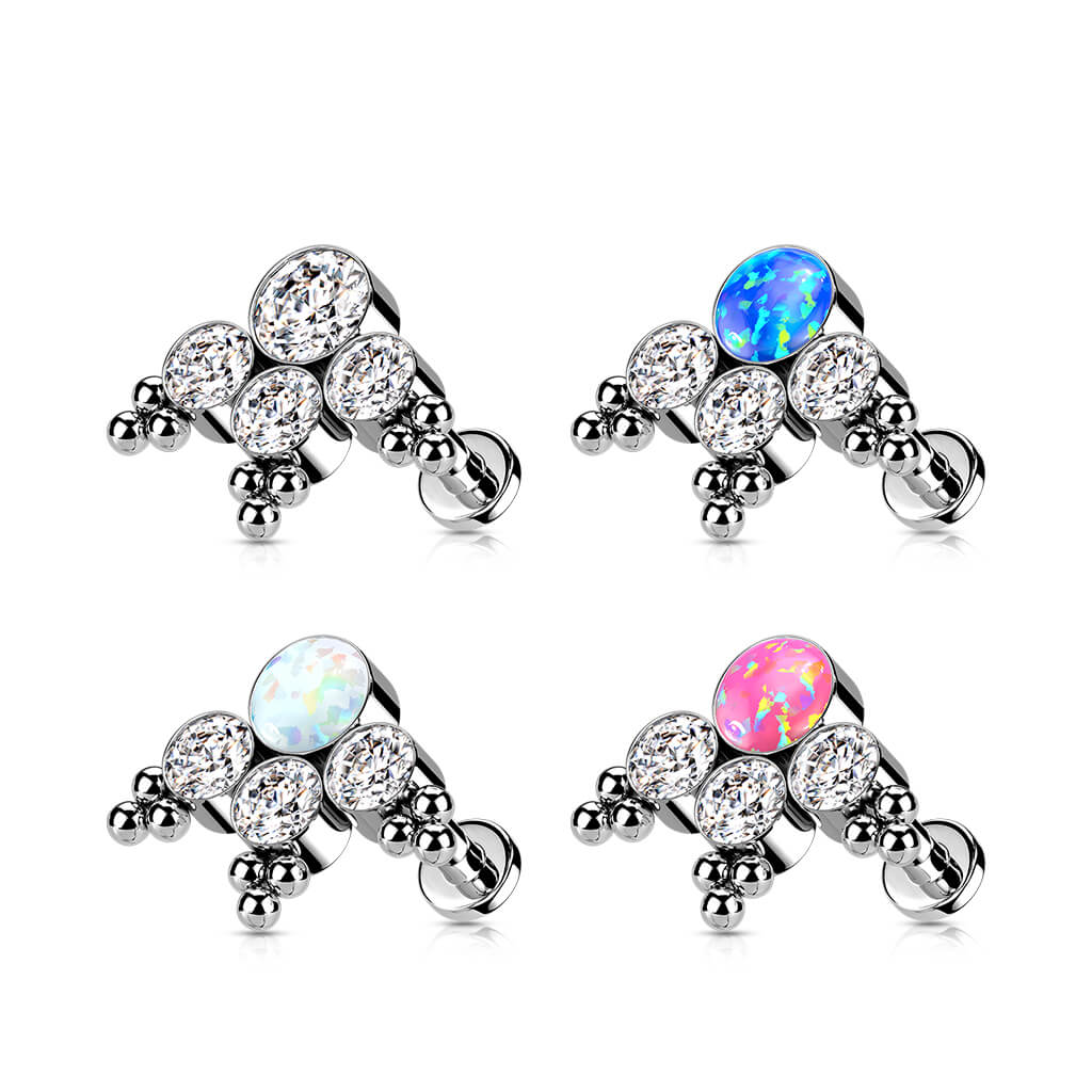 Tytan labret 4 cyrkonie opal srebrny gwint wewnętrzny - Image 2
