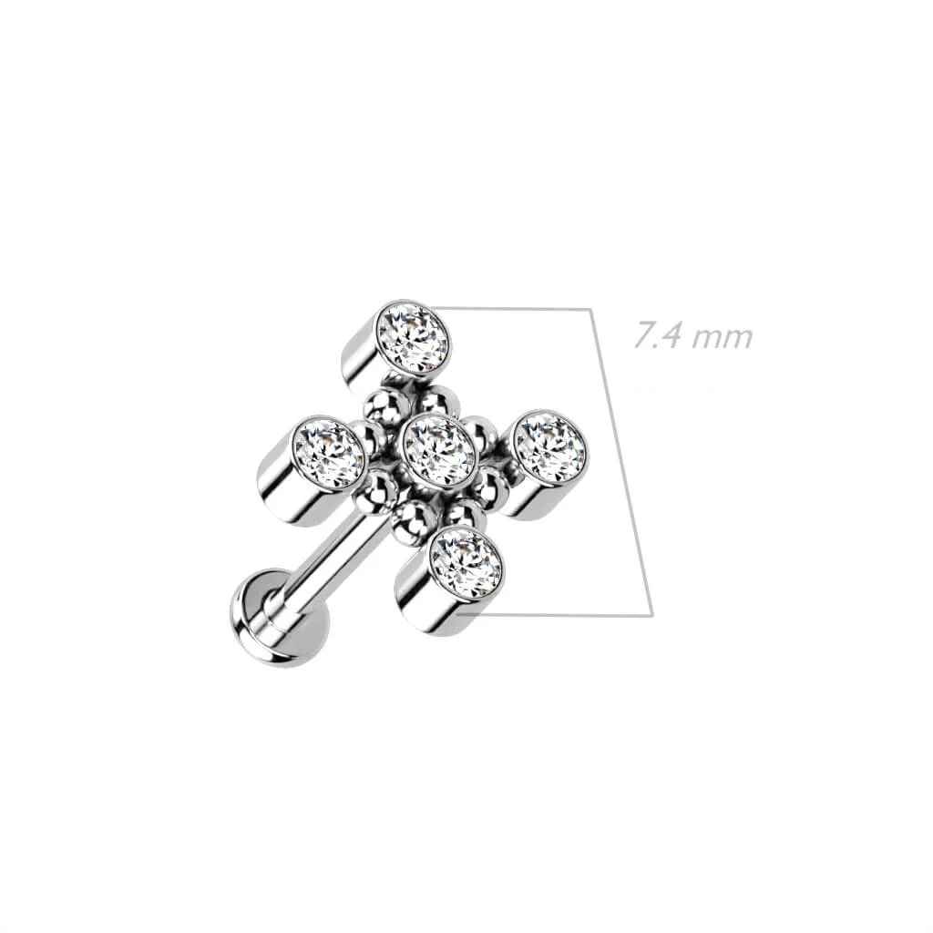 Tytan labret krzyż cyrkonia gwint wewnętrzny - Image 5