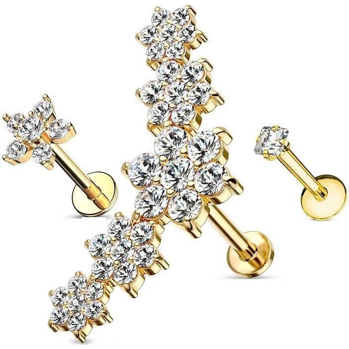 Labret zestaw kolczyków do ucha z cyrkoniami, 3 sztuki