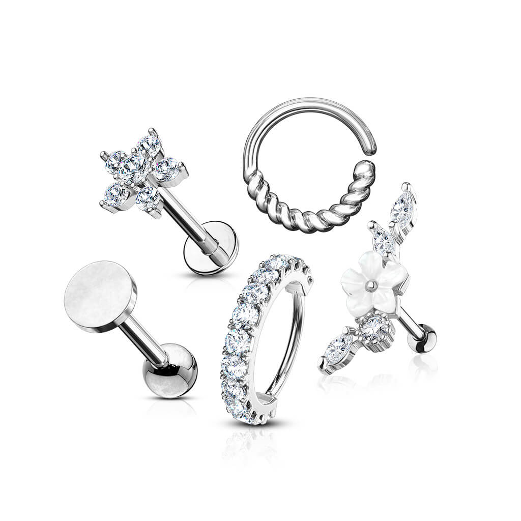 Pakiet zestaw kolczyków labret kółko cyrkonie, 5 sztuk - Image 6
