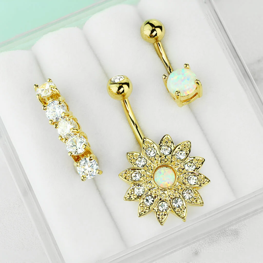 Kolczyk do pępka zestaw cyrkonia opal złoty, 3 sztuki - Image 2