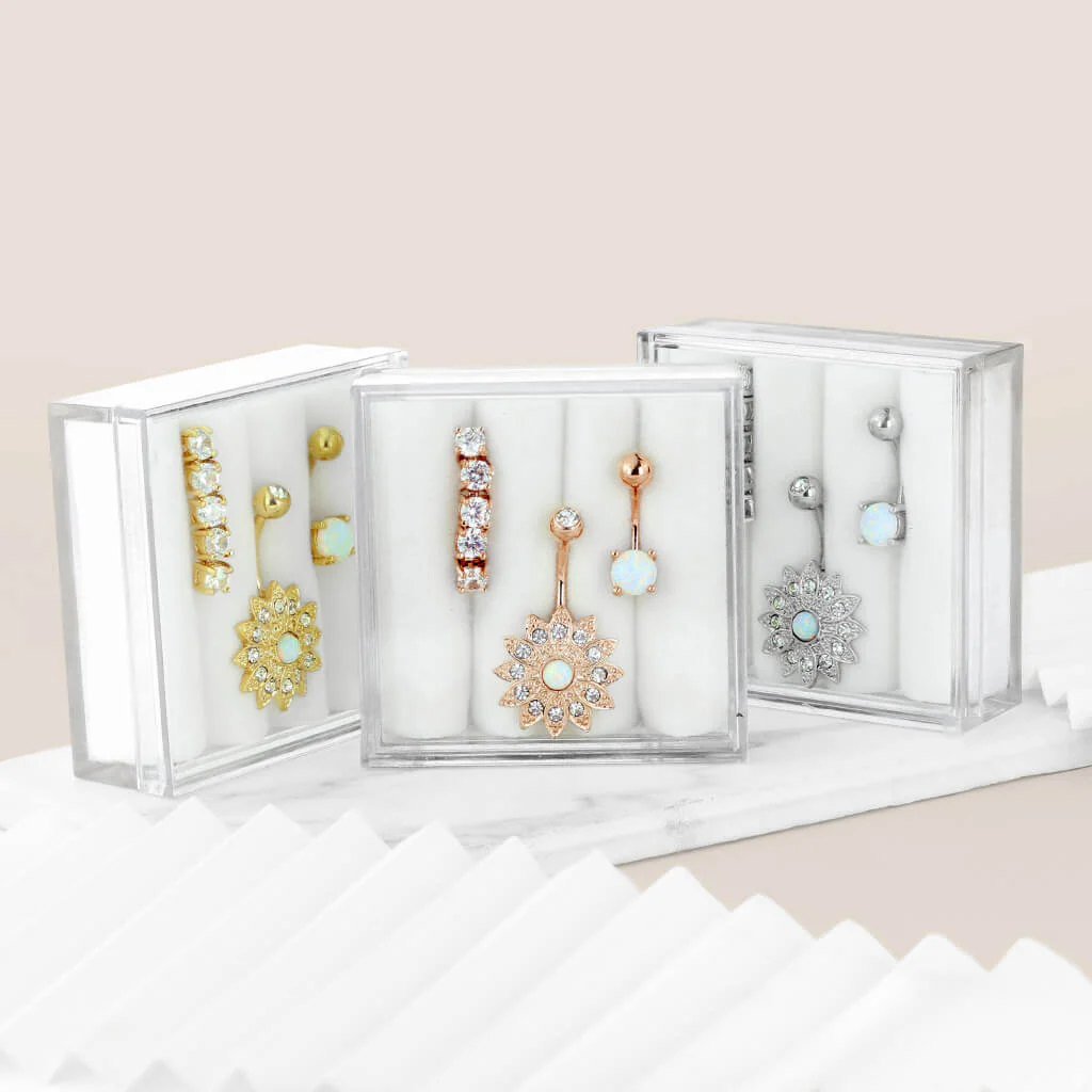 Kolczyk do pępka zestaw cyrkonia opal złoty, 3 sztuki - Image 3