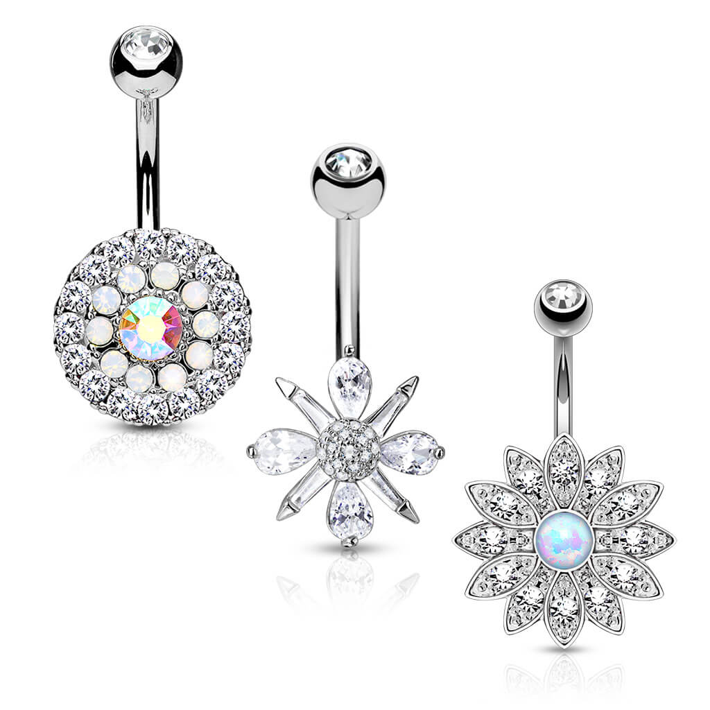 Kolczyk do pępka kwiatek cyrkonia opal złoty, 3 sztuki - Image 6